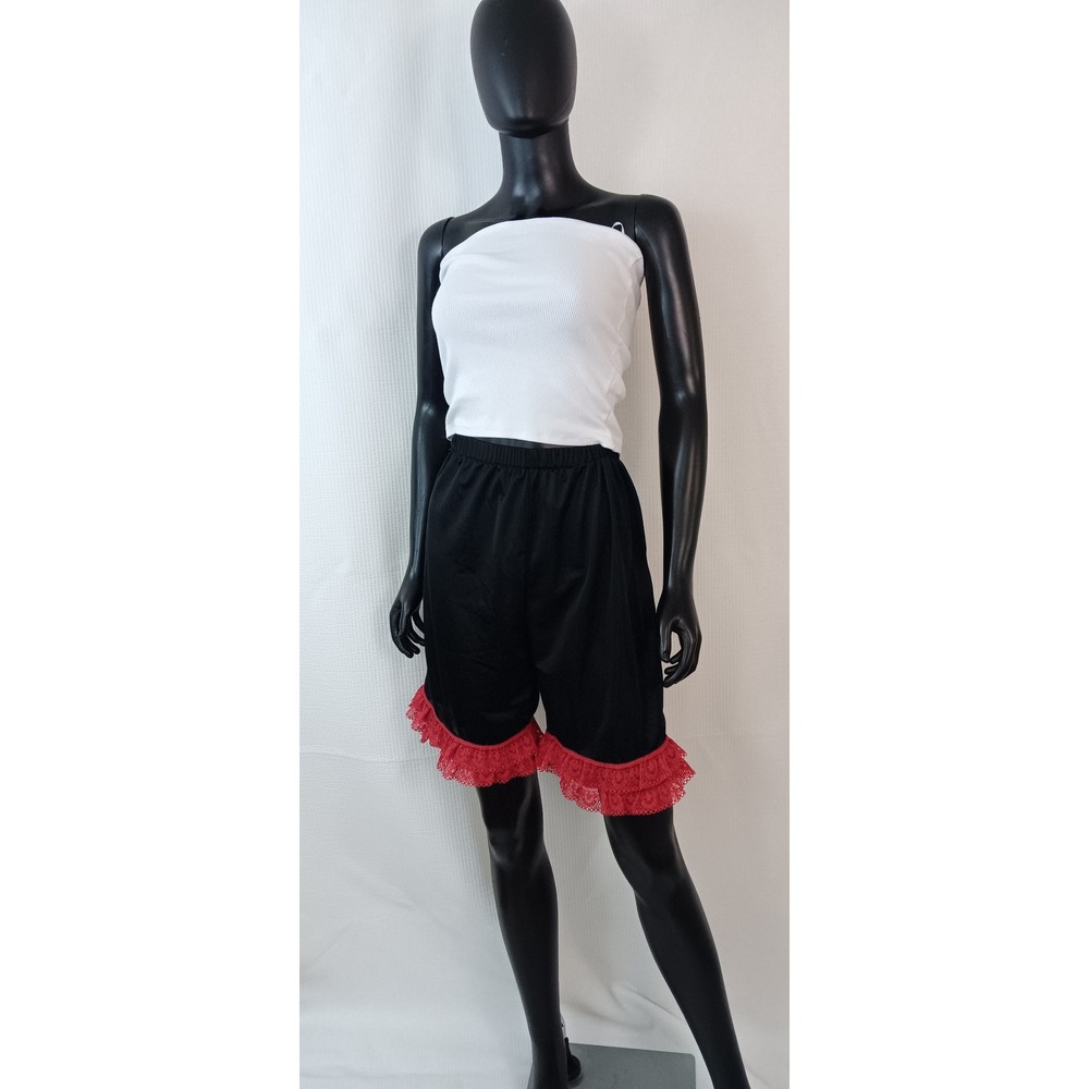 Handmade Black Nylon Bloomers Pettipants Red Lace Trim Small Elastic Waist